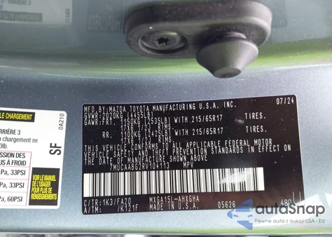 2024 Toyota Corolla Cross Le из США, поврежденный, VIN 7MUCAABG2RV104113